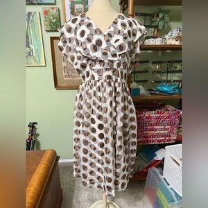 Vintage Brown and White Polka Dot Midi Dress